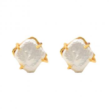 Gold Plated Pearl  Stone Seated Earrings - Timeless Beauty 